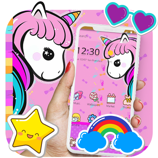 Cute Pink Cartoon Unicorn Theme icon