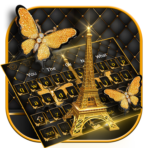 Golden Butterfly Eiffel Tower Keyboard أيقونة