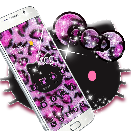 Pink Black Kitty Leopard bow-knot Themes icon