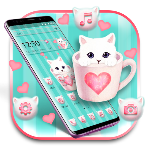 Cute Green Cup Cat Love Theme icon