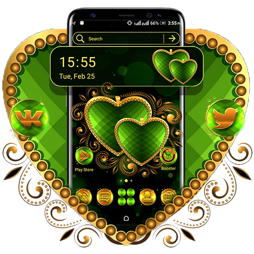Golden Green Heart Launcher Theme icon