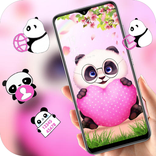 Pink Cartoon Panda Love theme icon