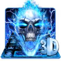 Horrible 3D Blue Flaming Skull Keyboard