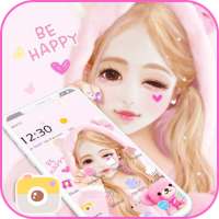 Pink Cartoon Lovely Girl Theme on 9Apps