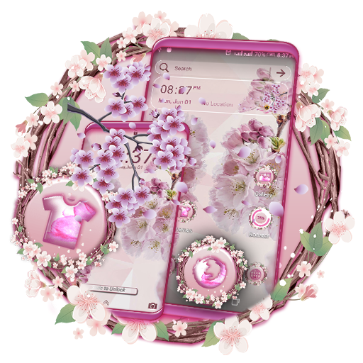 Pink Cherry Blossom Launcher Theme أيقونة