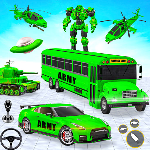 Army School Bus Robot Car Game icon
