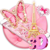 Pink Kitty Eiffel Butterfly 3D Theme icon