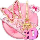 Pink Kitty Eiffel Butterfly 3D Theme on 9Apps