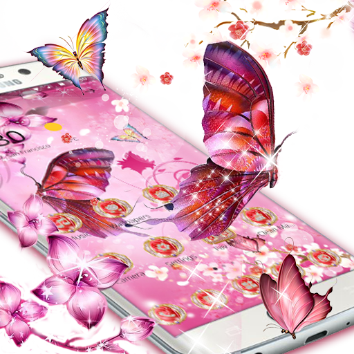 Neon Butterfly Pink Flower Diamond Theme icon