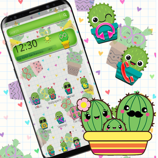 ikon Kartun Kaktus Tumbuhan Hijau