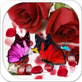 Teclado de mariposa rosa roja icon