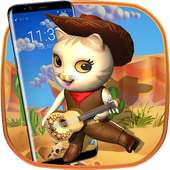 3D Cute Guitar Cat Lock Theme