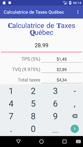 Calculatrice de taxes Québec screenshot 2