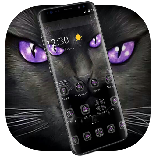 Black Evil Cat Dark Theme أيقونة