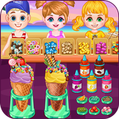 Ice cream shop on the beach icon