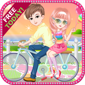 Bicycle trip with love icon