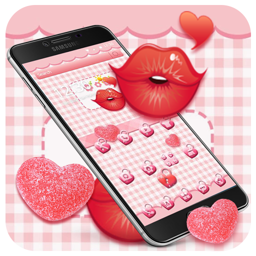 Pink wallpaper sexy red lips sweet theme icon