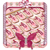 Pink Sparkling Diamond Butterfly Keyboard Theme أيقونة
