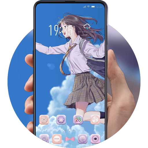 Flying girl sky theme Students rushing to campus icon