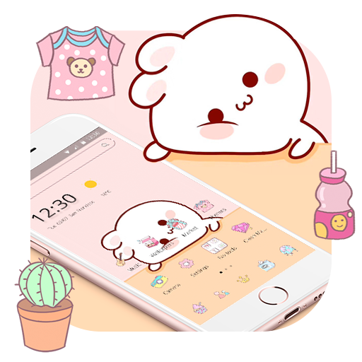 Adorable Pink Cartoon Bunny Theme иконка