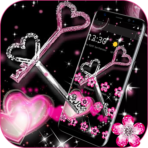 Pink Black Glitter Diamond Heart Key Theme icon