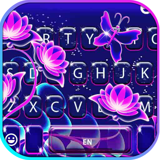 ikon Tema Keyboard Purple Neon Flowers