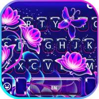 Tema Keyboard Purple Neon Flowers