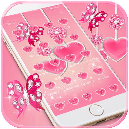 Pink Diamond Butterfly theme - pink love heart icon