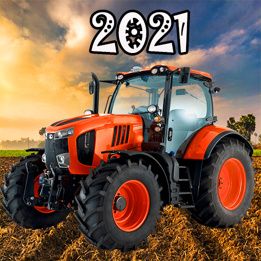 Tractor farming in farm land icon