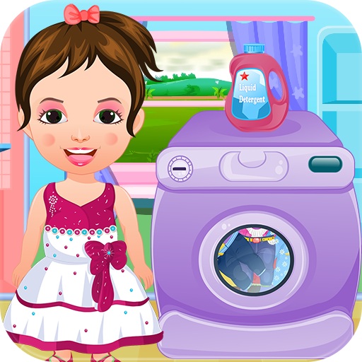 Washing and ironing kids clothing laundry day icon
