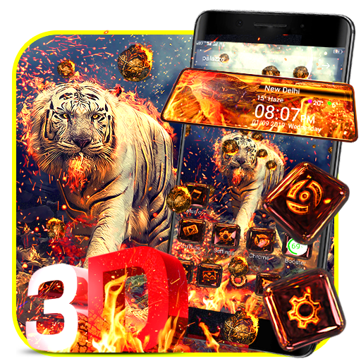 Fire Tiger 3D Glass Tech Theme icon