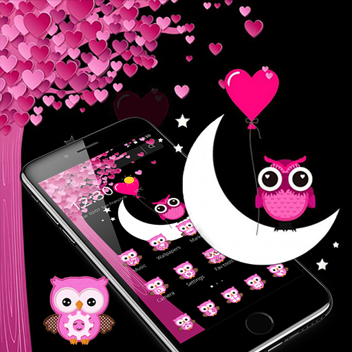Pink Cartoon Moon Owl Theme icon