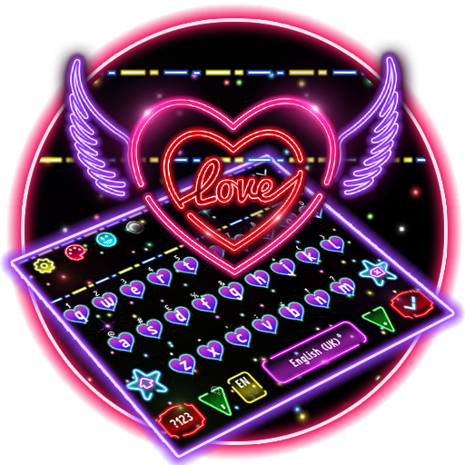 ikon Colorful Neon Sparkling Heart Keyboard