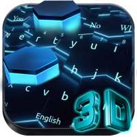3D Live Blue Neon Hexagon Tech Keyboard