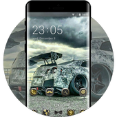 Metallic sports racing car theme icon