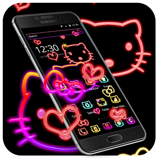 Kitty cat cute cartoon neon theme icon