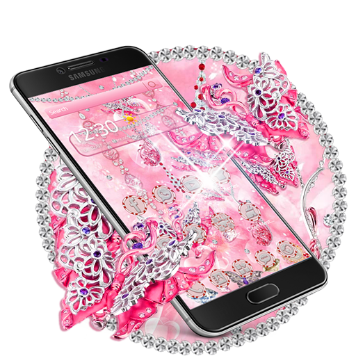 Sparkling Pink Butterfly Diamond Theme أيقونة