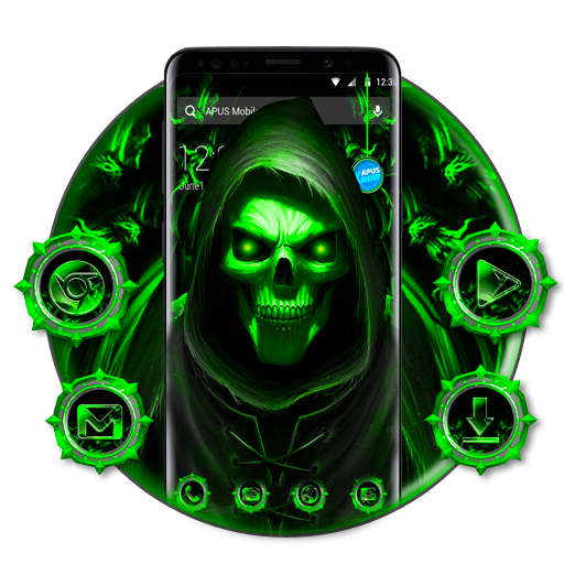 Neon Emerald Skull Apus Launcher Theme 2019 icon