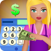 supermarket cashier and money icon