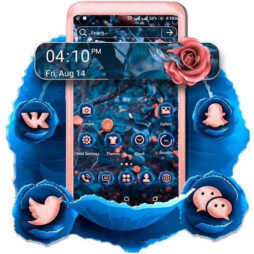 Blue Pink Rose Launcher Theme icon