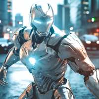 iron robot fight man superhero