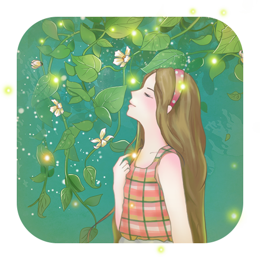 Green summer flower and girl icon