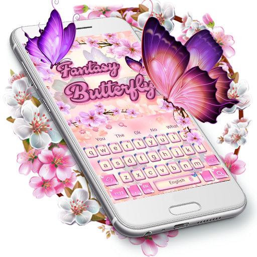 Pink Cherry Blossoms Butterfly Keyboard icon
