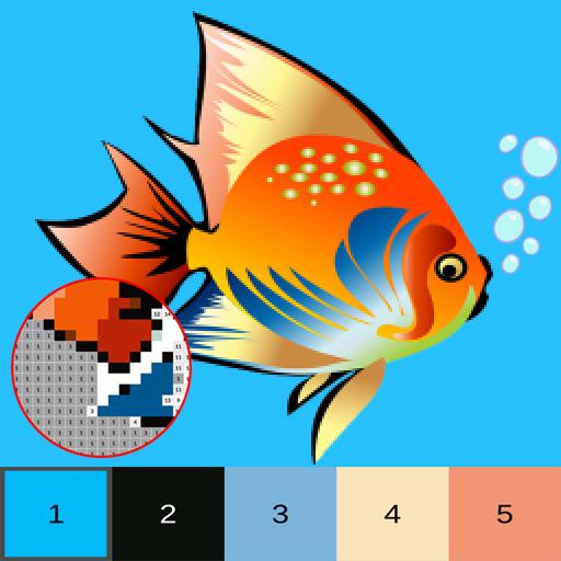 Fish Color By Number, pixel fish coloring icon