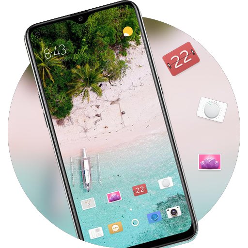 Landscape theme Jungle on the beach white boat icon