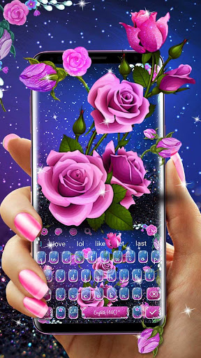 Glitter Violet Rose Flower Keyboard screenshot 1