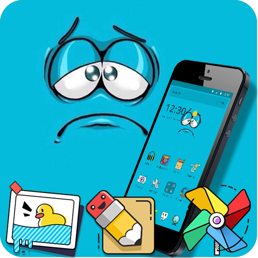 Blue Cartoon Cute baby Emoji theme Painted Icons icon