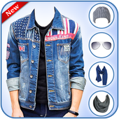 Men Denim Jeans Jackets Scarf &amp; Caps Photo Editor icon