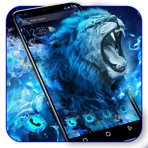 Blue Flaming Wild Lion APUS Launcher Theme icon