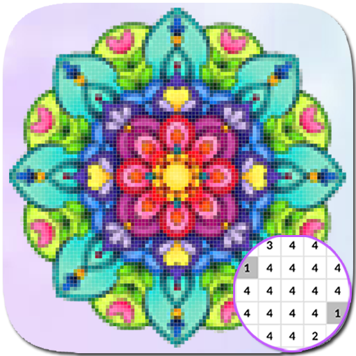 Mandala Pixel Art. Coloring by number. icon
